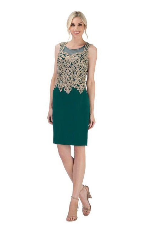 Chicas C7532 Cocktail Black Sheath Illusion Embroidered Fabric Dress