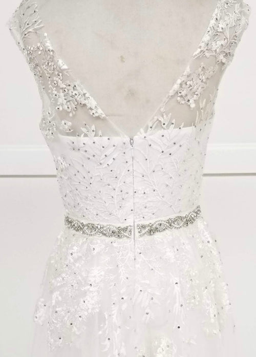 Chicas LM8023 Formal White Illusion Floor-Length Beaded Fabric Dress