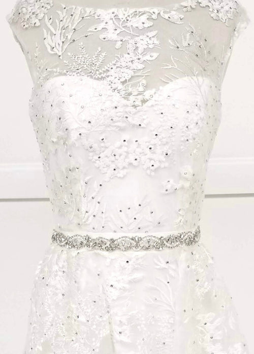 Chicas LM8023 Formal White Illusion Floor-Length Beaded Fabric Dress