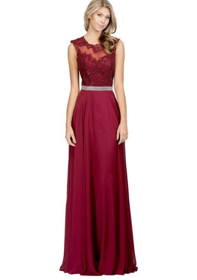 Chicas YG5015 Romantic Evening Navy A-Line Illusion Floor-Length Chiffon Dress
