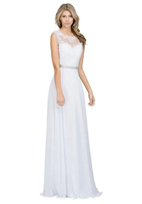 Chicas YG5015 Romantic Evening Navy A-Line Illusion Floor-Length Chiffon Dress