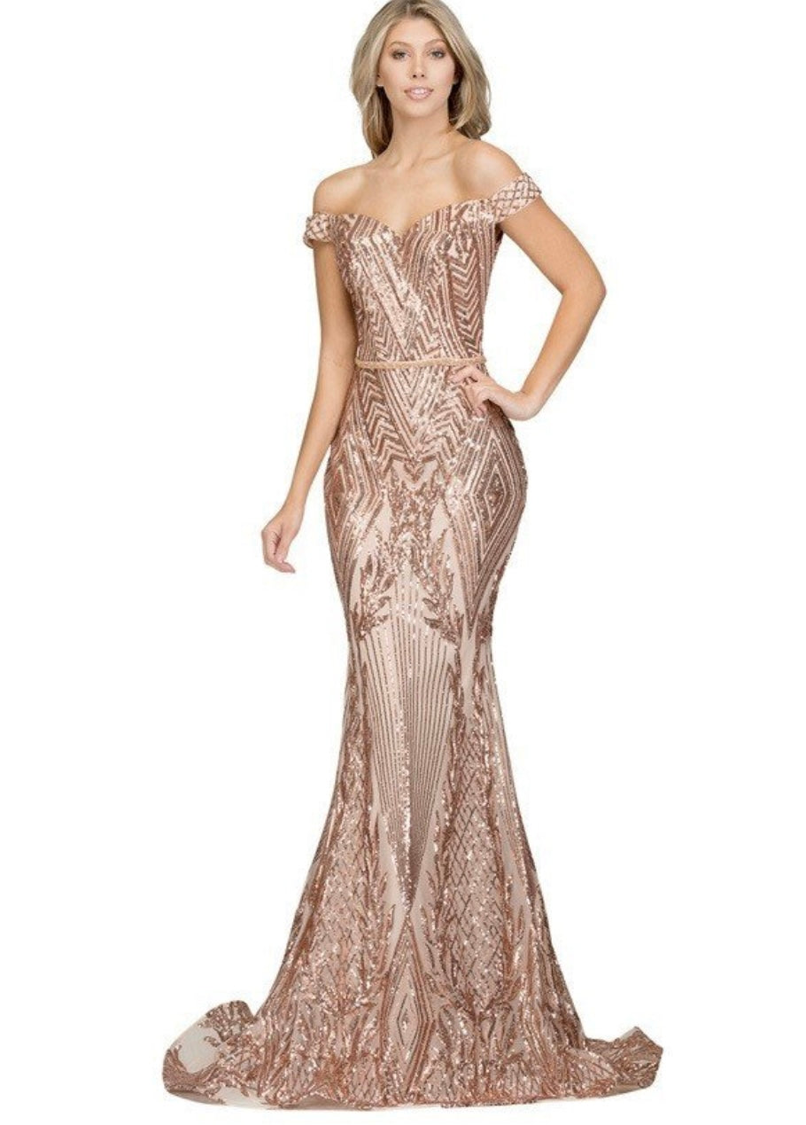 Chicas BT9014 Prom Emerald Mermaid Floor-Length Sequin Mesh Dress
