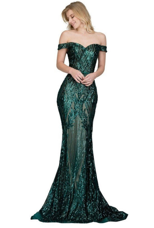 Chicas BT9014 Prom Emerald Mermaid Floor-Length Sequin Mesh Dress