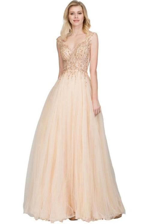 Chicas BT9022 Prom A-Line V-Neck Floor-Length Sequin Tulle Dress