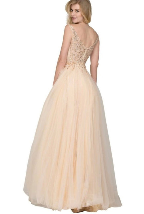 Chicas BT9022 Prom A-Line V-Neck Floor-Length Sequin Tulle Dress