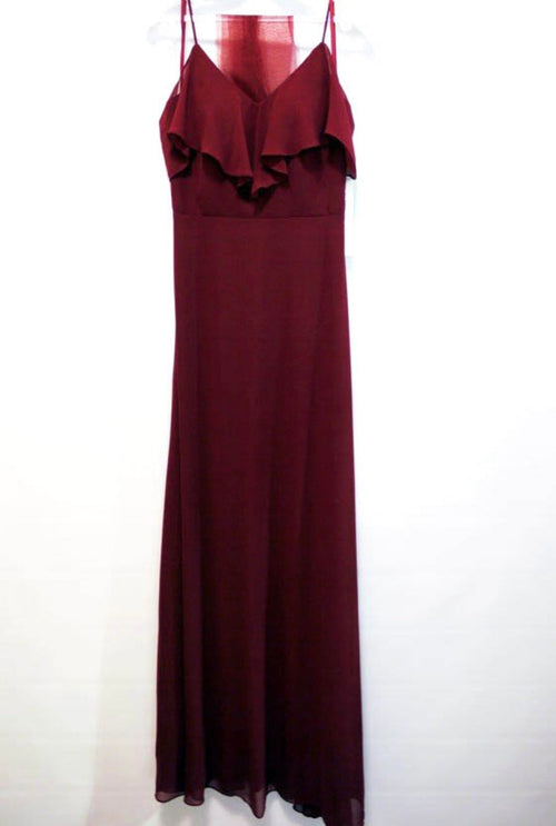 Chicas DM4004 Elegant Navy A-Line Spaghetti-Strap Long Ruffled Chiffon Dress