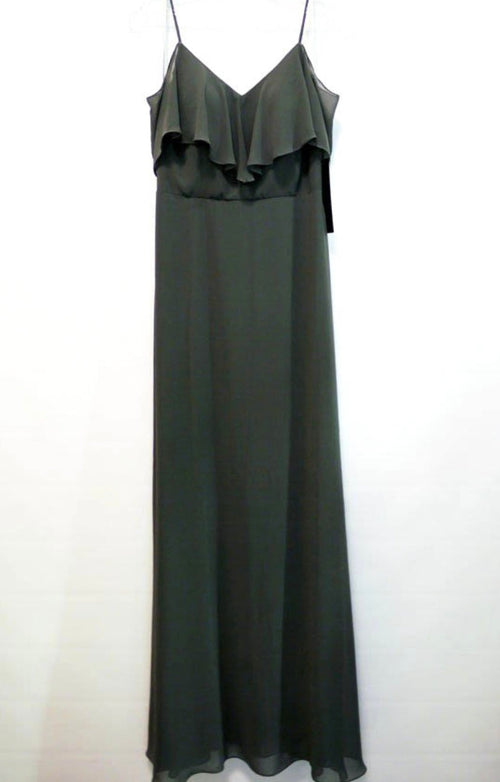 Chicas DM4004 Elegant Navy A-Line Spaghetti-Strap Long Ruffled Chiffon Dress