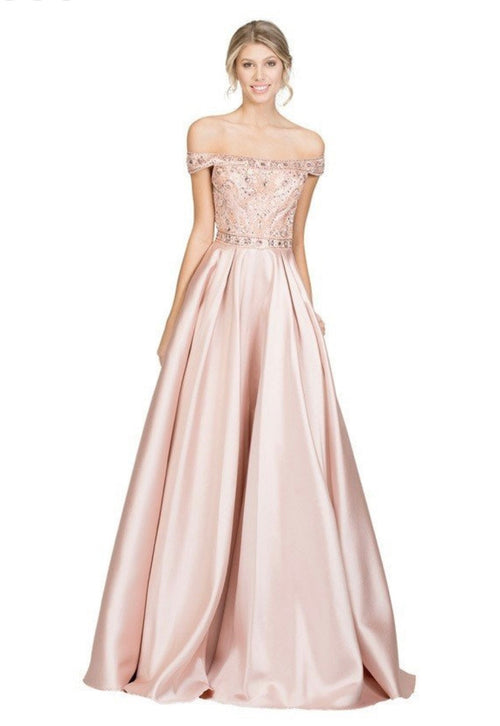 Chicas XR6007 Elegant Evening Red A-Line Floor-Length Satin Dress