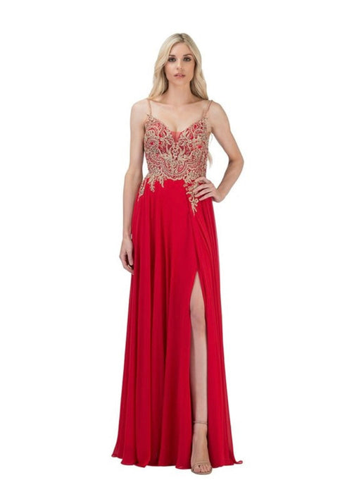 Chicas C1548 Elegant Prom Red Sweetheart Floor-Length High-Slit Chiffon Dress