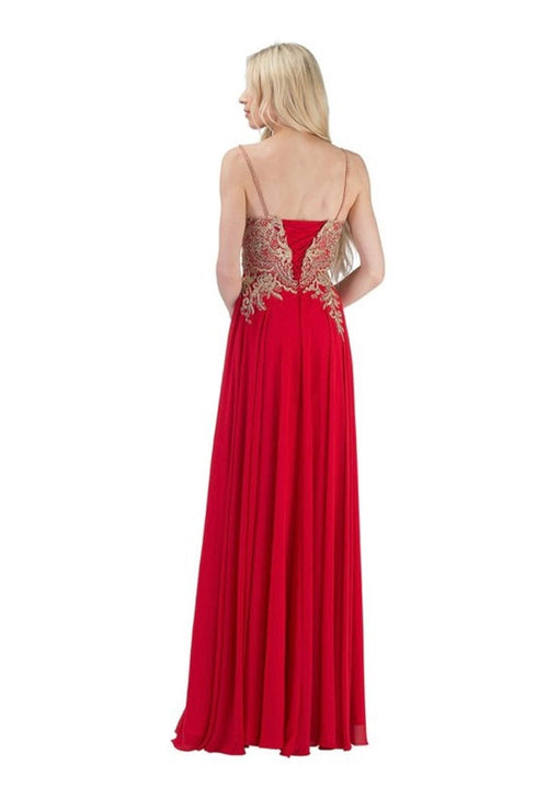 Chicas C1548 Elegant Prom Red Sweetheart Floor-Length High-Slit Chiffon Dress