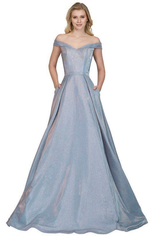 Chicas BT9017 Elegant Glitter Formal Blue BallDress Floor-Length Fabric Dress