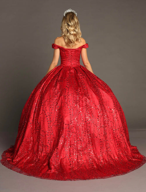 Chicas BT9013 QuinceaƱera Red BallDress Off-Shoulder Fabric Dress
