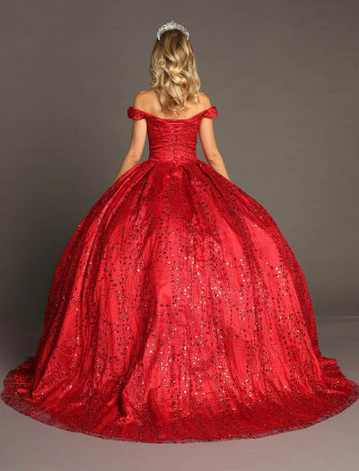Chicas BT9013 Quinceañera Red BallDress Off-Shoulder Fabric Dress