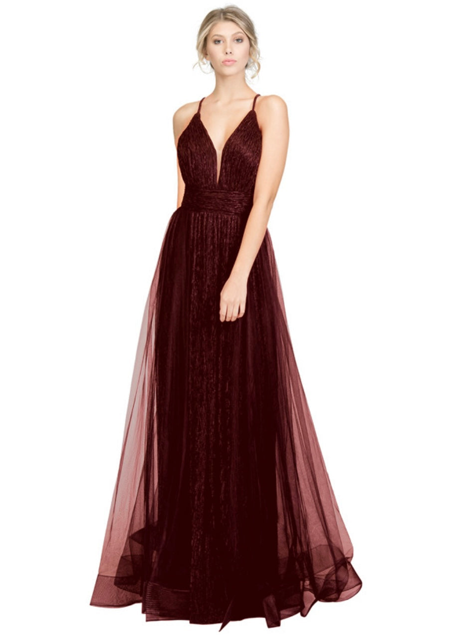 Chicas C7060 Elegant Prom Burgundy A-Line Spaghetti-Strap Floor-Length Velvet Dress