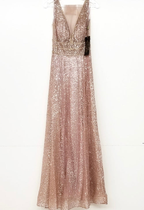 Chicas C7058 Modern Prom Gold A-Line Floor-Length Sequin Fabric Dress