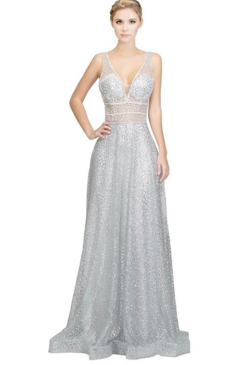Chicas C7058 Modern Prom Gold A-Line Floor-Length Sequin Fabric Dress