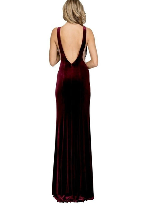 Chicas C7052 Evening Navy Mermaid Floor-Length Train Velvet Dress