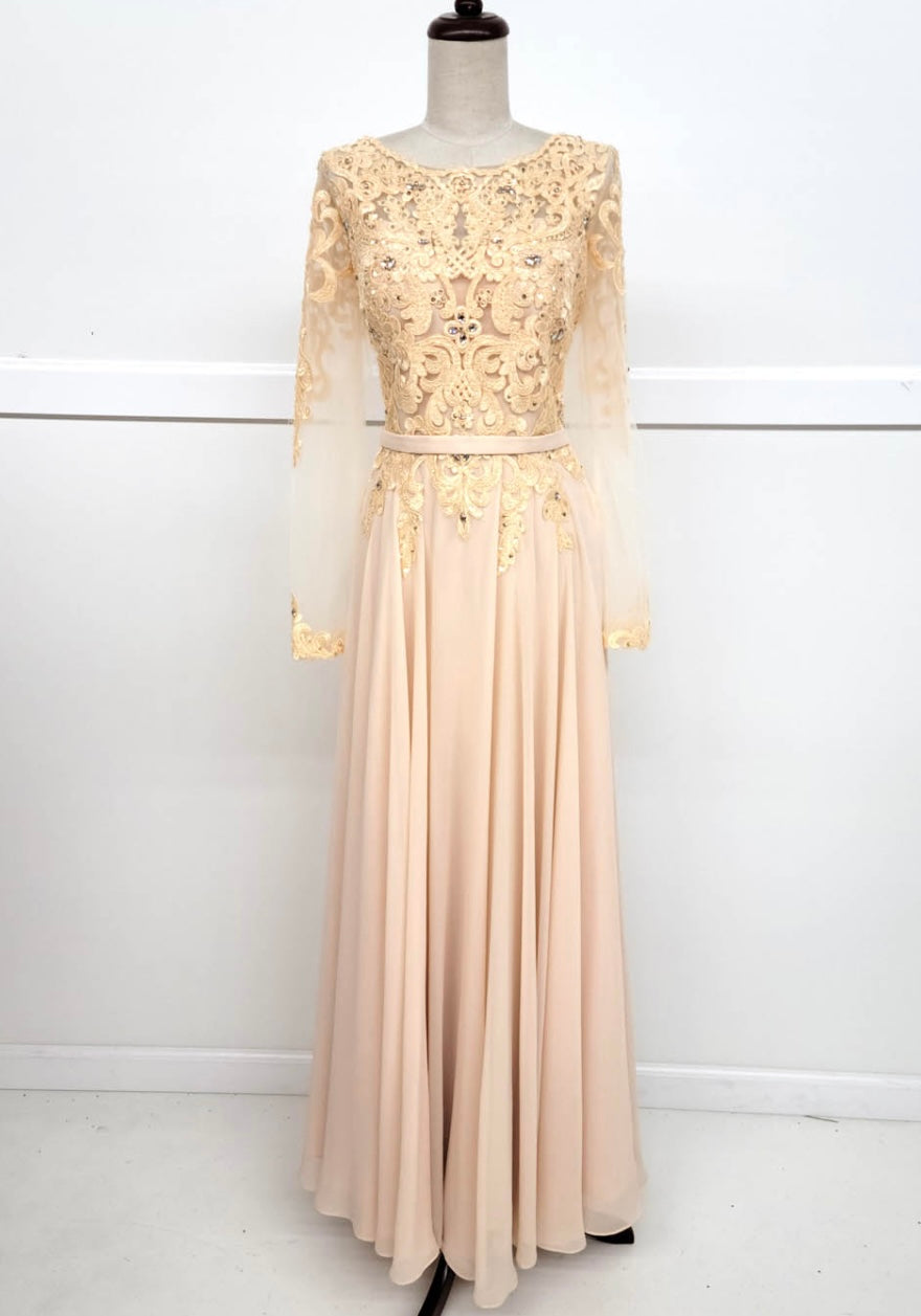 Chicas XR6003 Elegant Bridal Navy A-Line Illusion Long Chiffon Dress