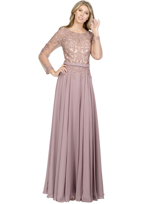 Chicas XR6003 Elegant Bridal Navy A-Line Illusion Long Chiffon Dress