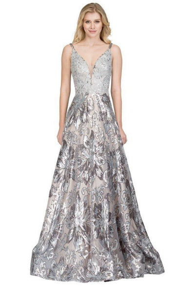 Chicas C1543 Printed Prom Black A-Line Illusion Mesh Dress
