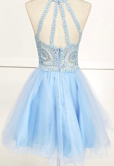 Chicas DM4002 Elegant Formal Halter Short Appliqué Style Tulle Dress