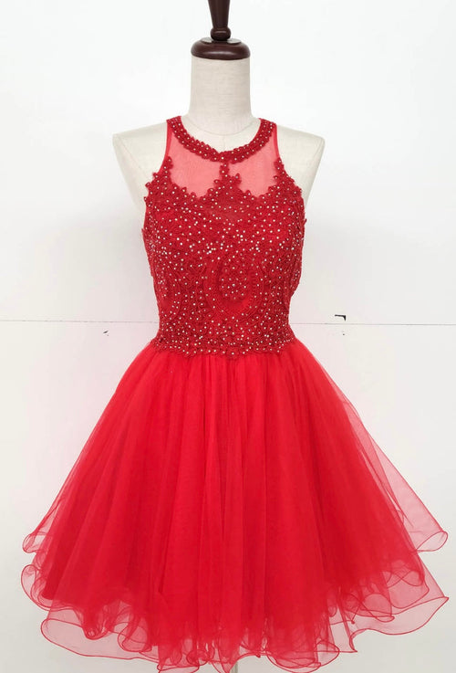 Chicas DM4002 Elegant Formal Halter Short Appliqué Style Tulle Dress