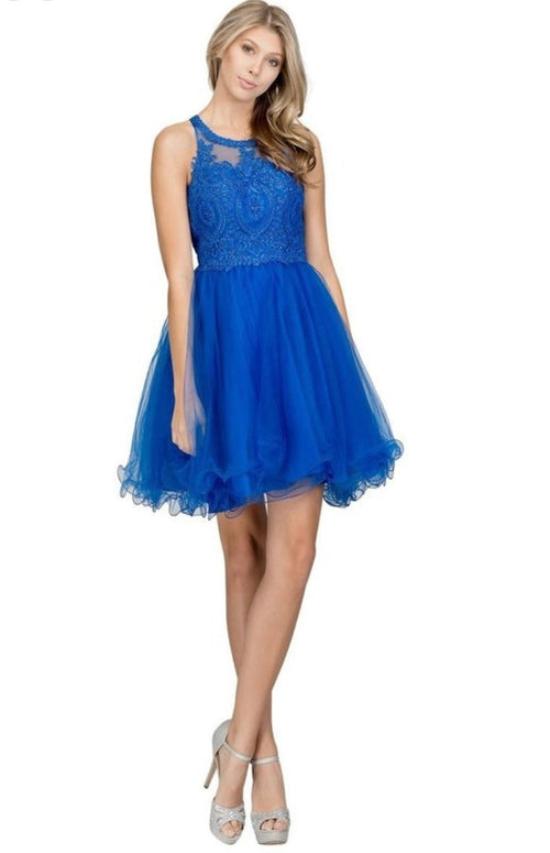 Chicas DM4002 Elegant Formal Halter Short Appliqué Style Tulle Dress