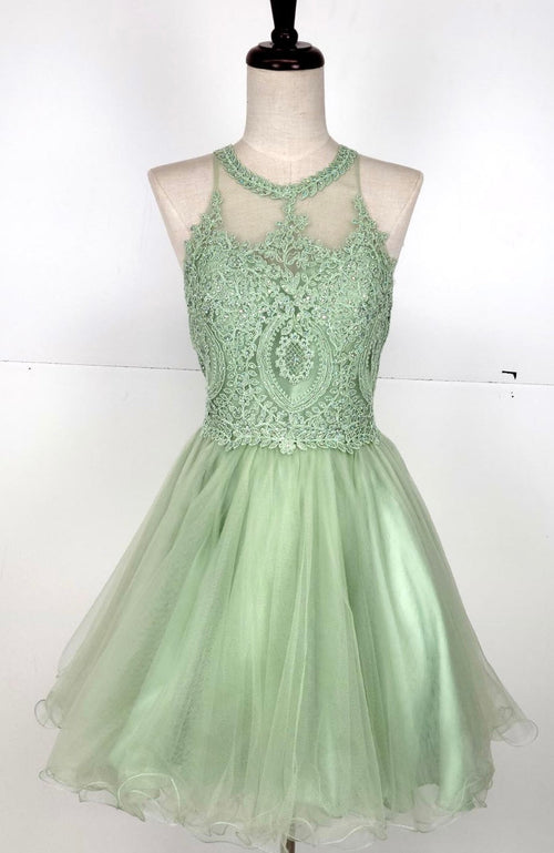 Chicas DM4002 Elegant Formal Halter Short Appliqué Style Tulle Dress