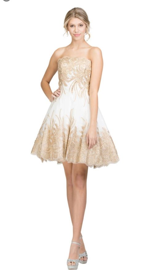 Chicas C1534 Cocktail Royal A-Line Strapless Short Fabric Dress
