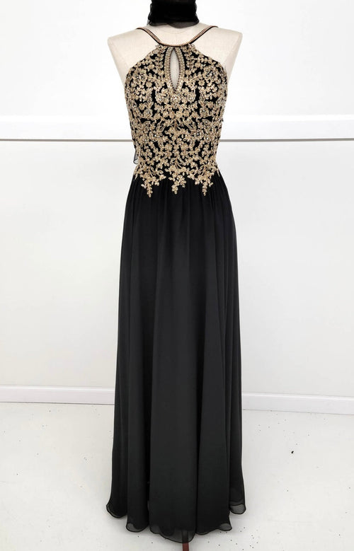 Chicas C1521 Printed Evening A-Line Floral Floor-Length Beaded Chiffon Dress