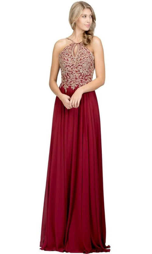 Chicas C1521 Printed Evening A-Line Floral Floor-Length Beaded Chiffon Dress