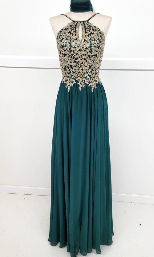 Chicas C1521 Printed Evening A-Line Floral Floor-Length Beaded Chiffon Dress