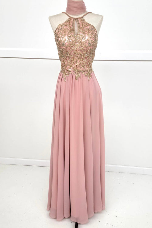 Chicas C1521 Printed Evening A-Line Floral Floor-Length Beaded Chiffon Dress