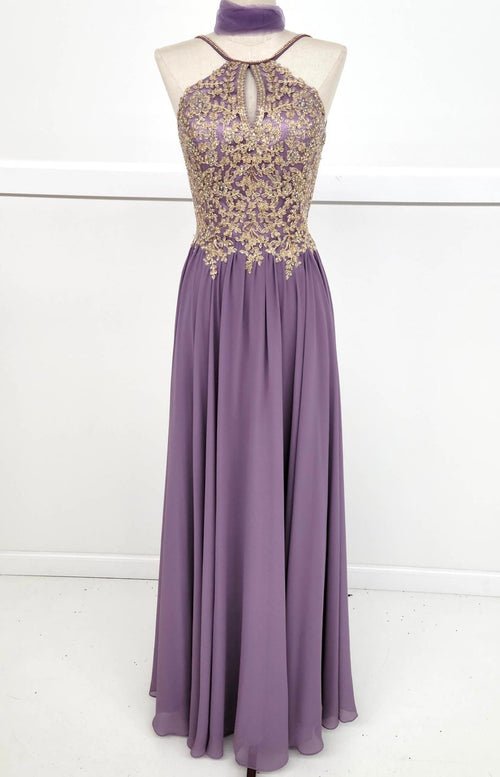 Chicas C1521 Printed Evening A-Line Floral Floor-Length Beaded Chiffon Dress