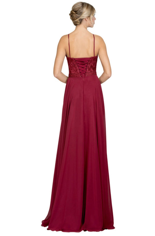 Chicas YG5008 Elegant Evening Halter Long Embroidered Chiffon Dress