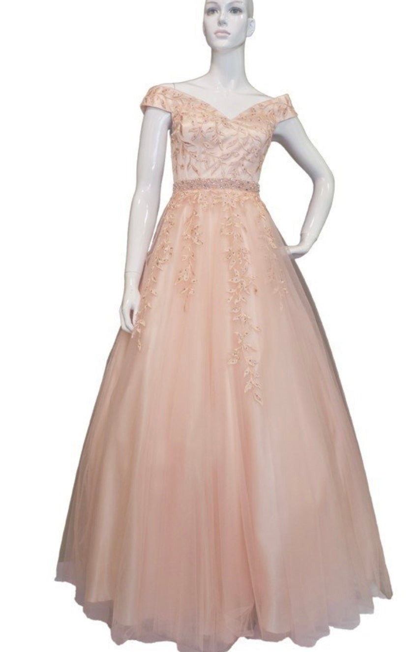 Chicas LM8022 Romantic Printed Bridal White BallDress Floral Tulle Dress