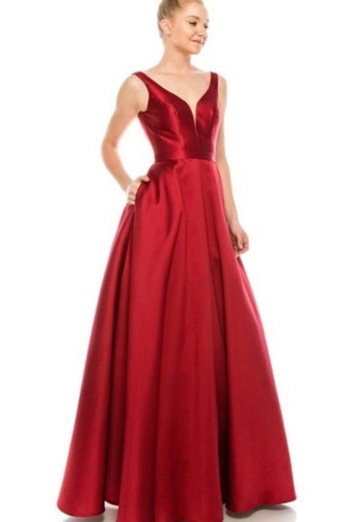 Chicas C9188 Elegant Prom BallDress Pocket Strappy Style Satin Dress