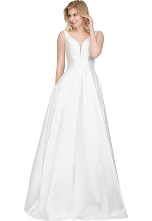 Chicas C9188 Elegant Prom BallDress Pocket Strappy Style Satin Dress