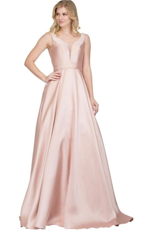 Chicas C9188 Elegant Prom BallDress Pocket Strappy Style Satin Dress