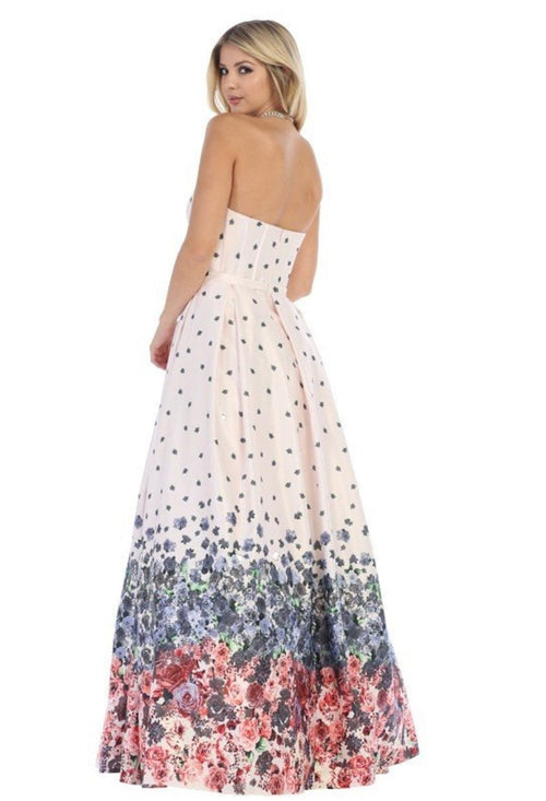 Chicas LM8006 Printed Blush BallDress Strapless Floral Floor-Length Fabric Dress