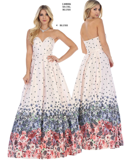 Chicas LM8006 Printed Blush BallDress Strapless Floral Floor-Length Fabric Dress