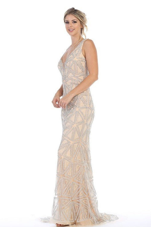 Chicas BT9011 Elegant Formal Navy Floor-Length Strappy Fabric Dress