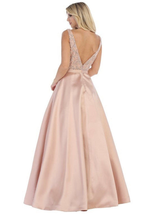Chicas CC3022 Elegant Formal Ivory BallDress Illusion Floor-Length Satin Dress