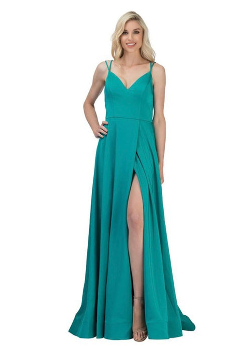 Chicas XR6009 Minimalist Formal Red A-Line Spaghetti-Strap Floor-Length Fabric Dress