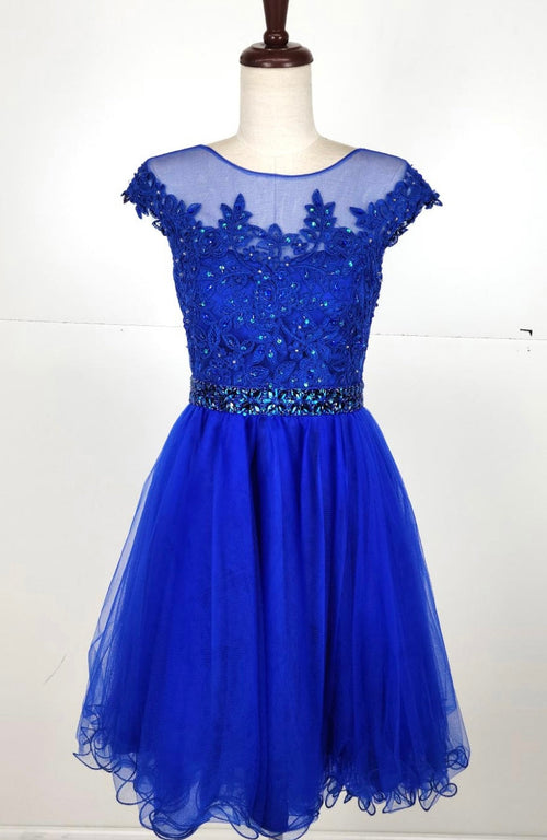 Chicas YG5007 Romantic Printed Illusion Floral Short Beaded Tulle Dress