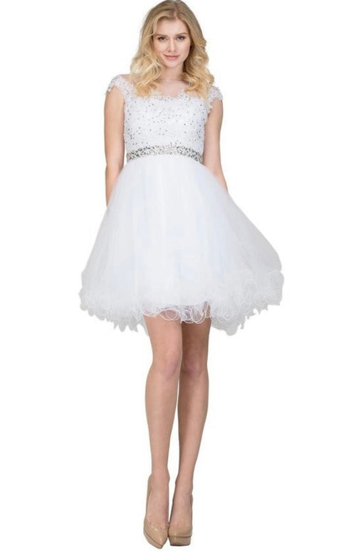 Chicas YG5007 Romantic Printed Illusion Floral Short Beaded Tulle Dress