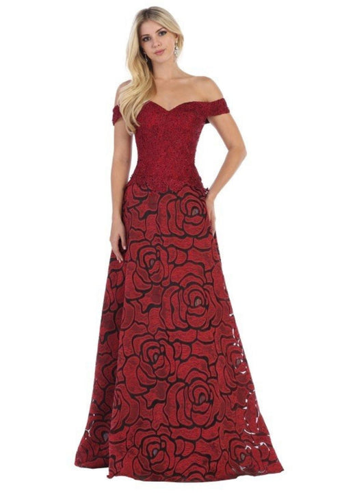 Chicas SD3001 Formal Red A-Line Sweetheart Floor-Length Lace Dress