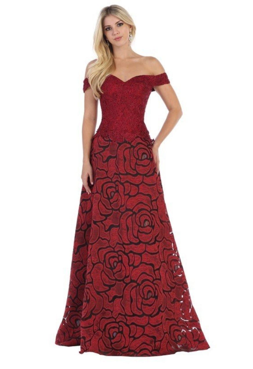 Chicas SD3001 Formal Red A-Line Sweetheart Floor-Length Lace Dress