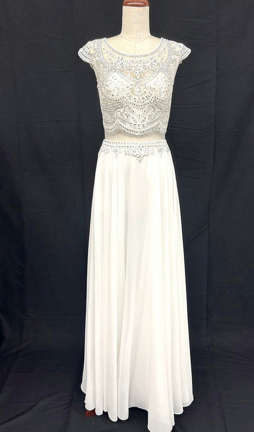 Chicas XR6001 Elegant Evening Navy A-Line Illusion Floor-Length Chiffon Dress