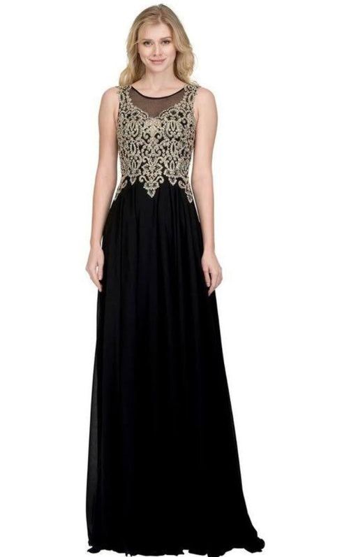 Chicas C9156 Formal Black Illusion Floor-Length Chiffon Dress
